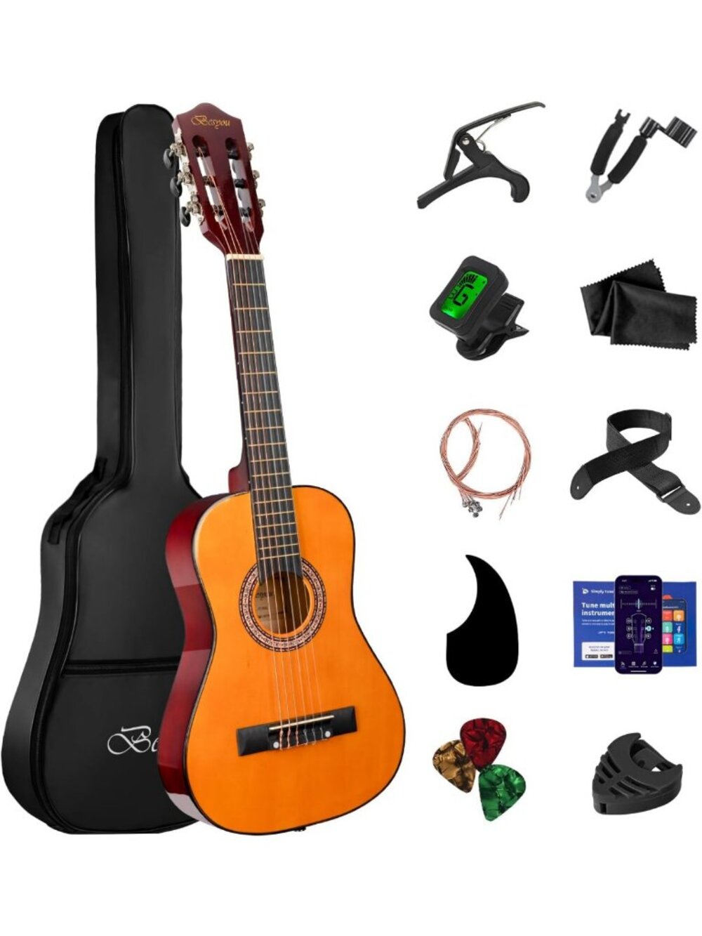 30 Inch Orange Beginner Acoustic Guitar Basic Starter Kit All In One